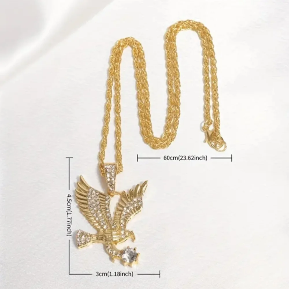 🆕Stainless Steel 18K Gold Plated w/Inlaid Cubic Zirconia Eagle Pendant